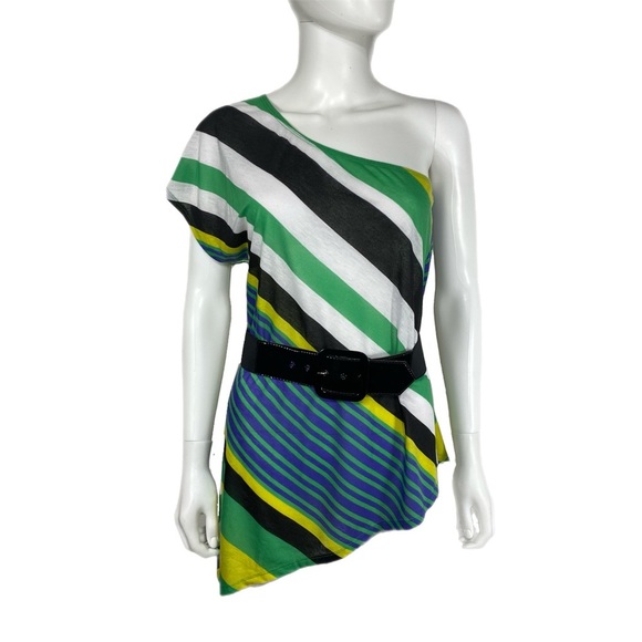 Almost Famous Striped One Shoulder Asymmetrical Top w/Belt - Picture 1 of 9